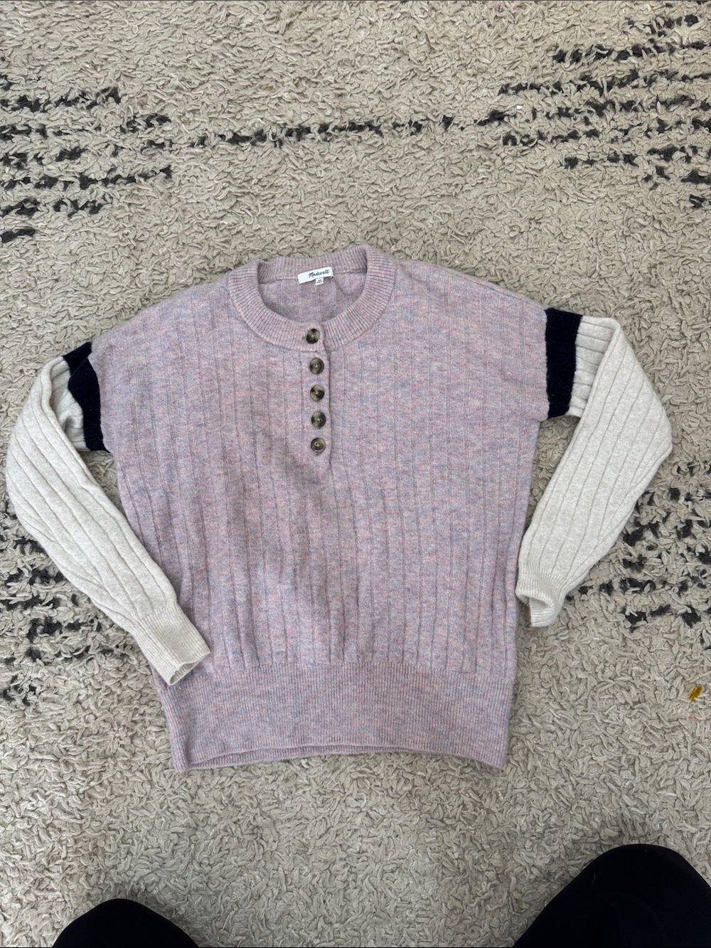 Madewell Pink Colorblock Henley Crewneck Sweater